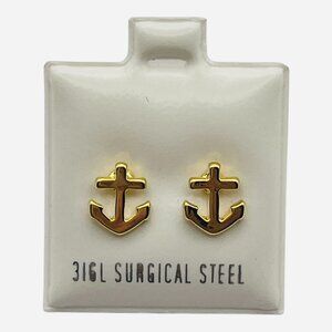 14K Gold Plated 316L Surgical Steel Anchor Stud Earrings 7x6mm Hypoallergenic